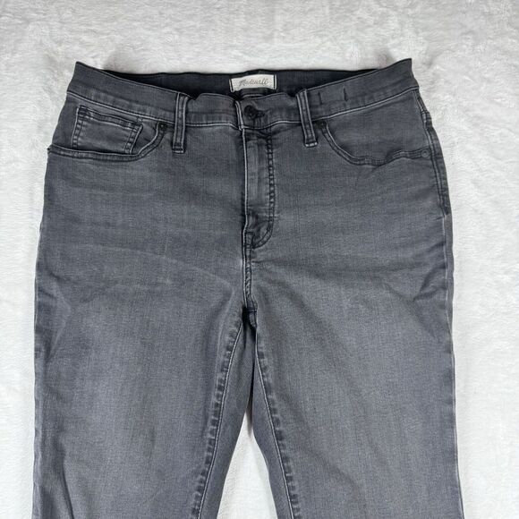 Madewell Womens 9" Mid Rise Skinny Jeans Size 31P Raw Hem Distressed Black Denim - Picture 2 of 14